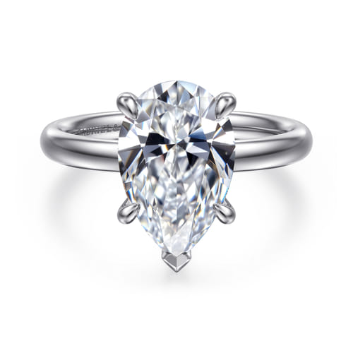 14K White Gold Pear Shape Solitaire Diamond Engagement Ring