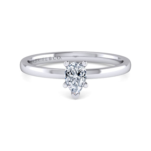 14K White Gold Pear Shape Solitaire Engagement Ring