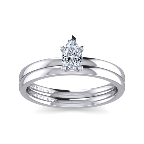 14K White Gold Pear Shape Solitaire Engagement Ring