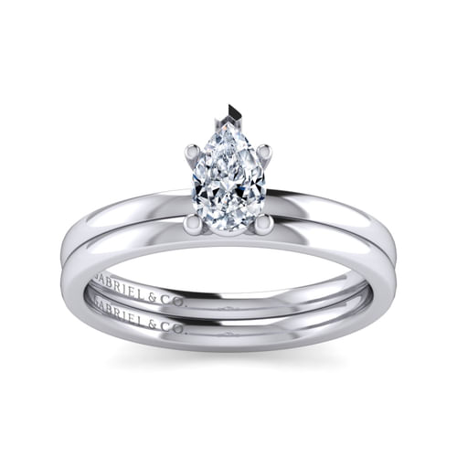 14K White Gold Pear Shape Solitaire Engagement Ring