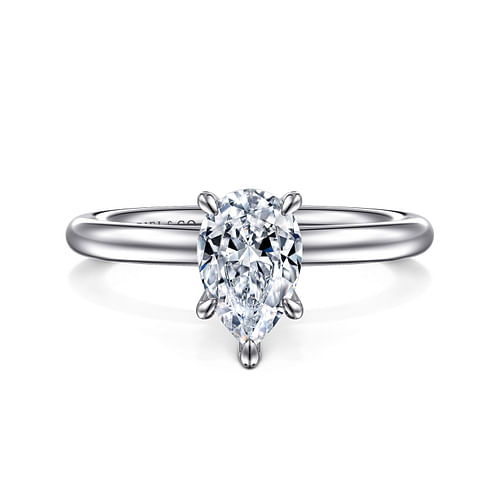 14K White Gold Pear Shape Solitaire Engagement Ring