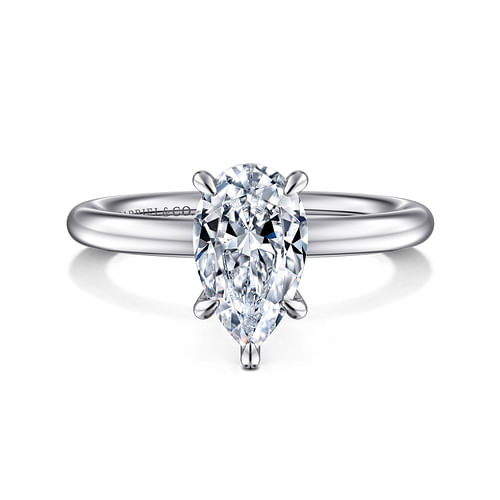 14K White Gold Pear Shape Solitaire Engagement Ring