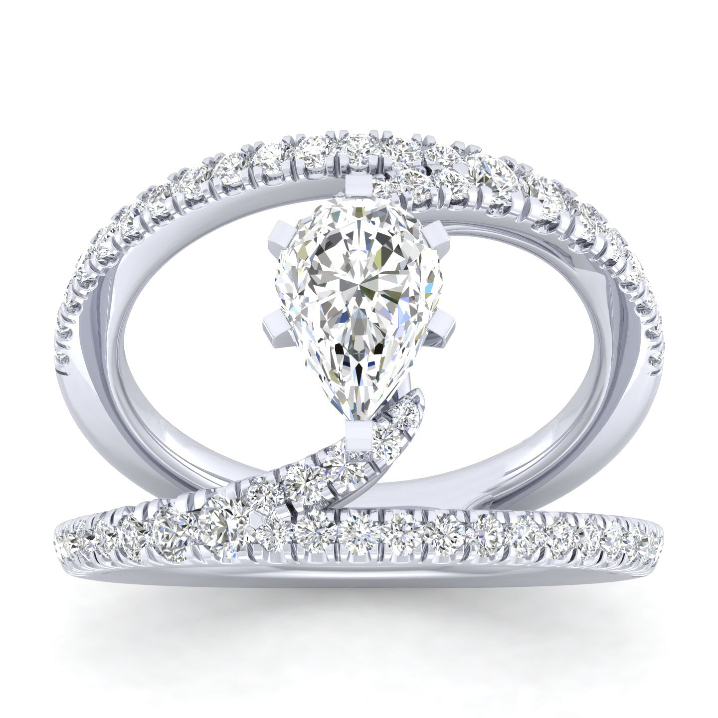 14K White Gold Pear Shape Split Shank Diamond Engagement Ring