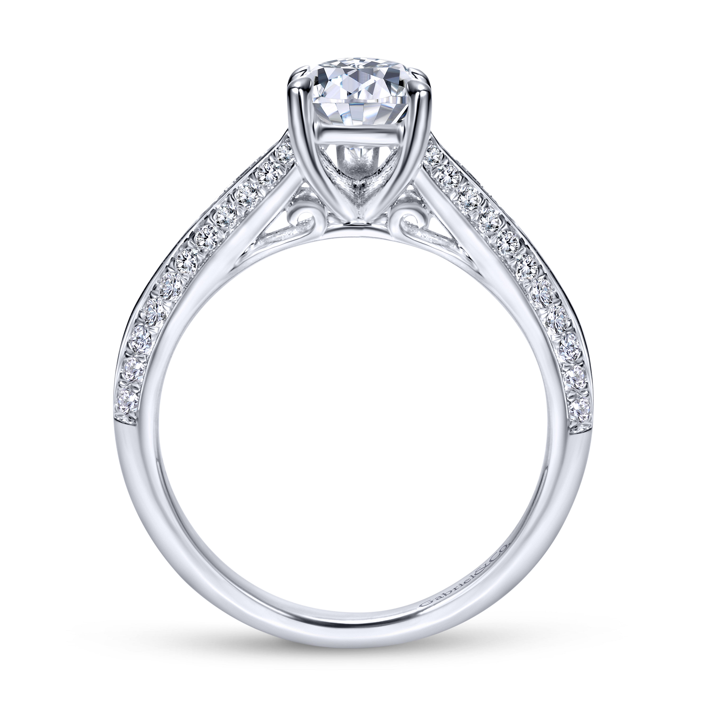 14K White Gold Pear Shape Split Shank Diamond Engagement Ring