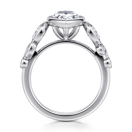 14K White Gold Pear Shape Three Stone Bezel Diamond Engagement Ring