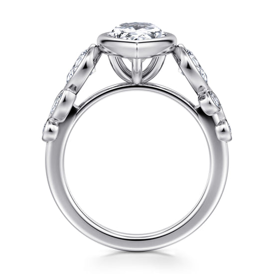 14K White Gold Pear Shape Three Stone Bezel Diamond Engagement Ring angle 2
