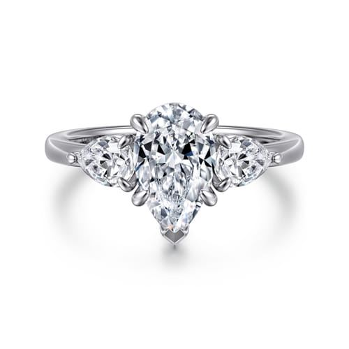 14K White Gold Pear Shape Three Stone Diamond Engagement Ring