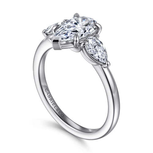 14K White Gold Pear Shape Three Stone Diamond Engagement Ring