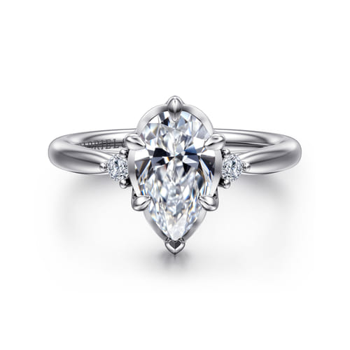 14K White Gold Pear Shape Three Stone Diamond Engagement Ring