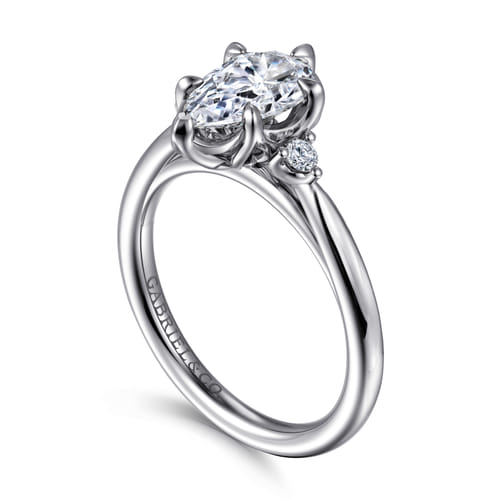 14K White Gold Pear Shape Three Stone Diamond Engagement Ring