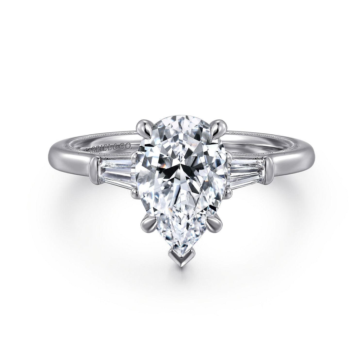 Gabriel - 14K White Gold Pear Shape Three Stone Diamond Engagement Ring
