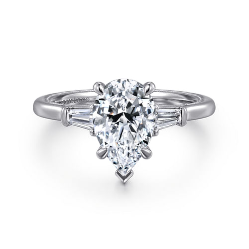 14K White Gold Pear Shape Three Stone Diamond Engagement Ring