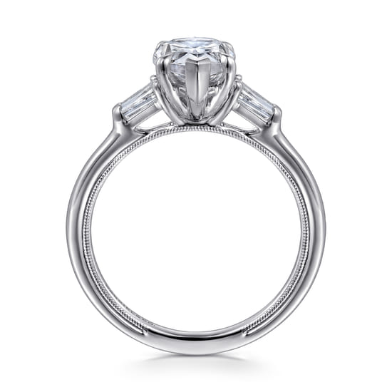 14K White Gold Pear Shape Three Stone Diamond Engagement Ring angle 2