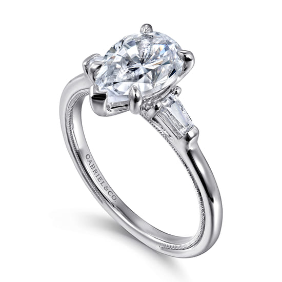14K White Gold Pear Shape Three Stone Diamond Engagement Ring angle 3