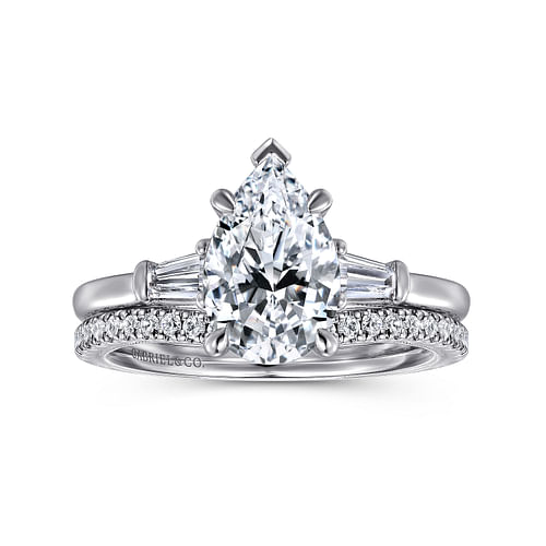 14K White Gold Pear Shape Three Stone Diamond Engagement Ring