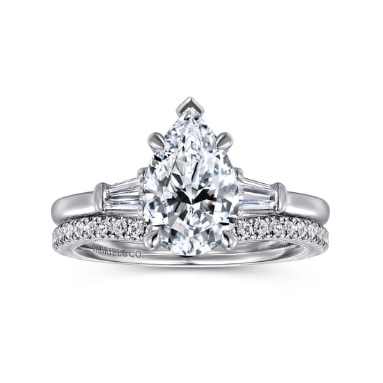 14K White Gold Pear Shape Three Stone Diamond Engagement Ring angle 4