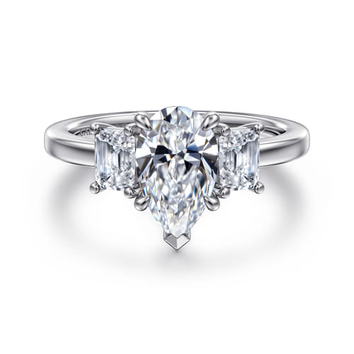 14K White Gold Pear Shape Three Stone Diamond Engagement Ring 14K White Gold Pear Shape Three Stone Diamond Engagement Ring