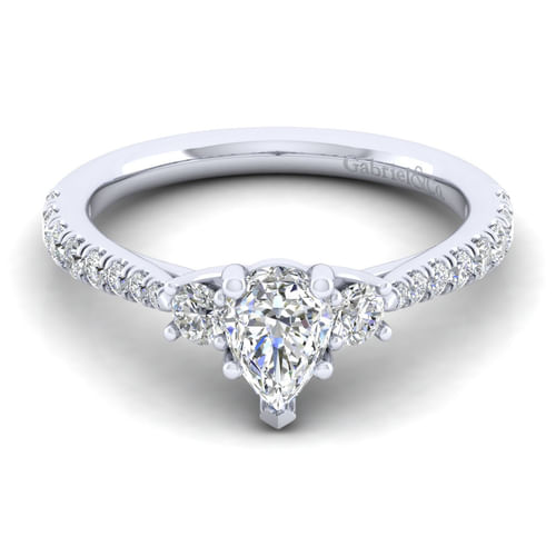 14K White Gold Pear Shape Three Stone Diamond Engagement Ring