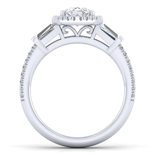 14K White Gold Pear Shape Three Stone Halo Diamond Channel Set Engagement Ring