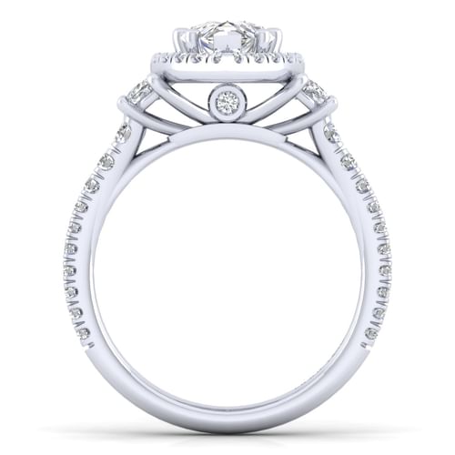 14K White Gold Pear Shape Three Stone Halo Diamond Engagement Ring