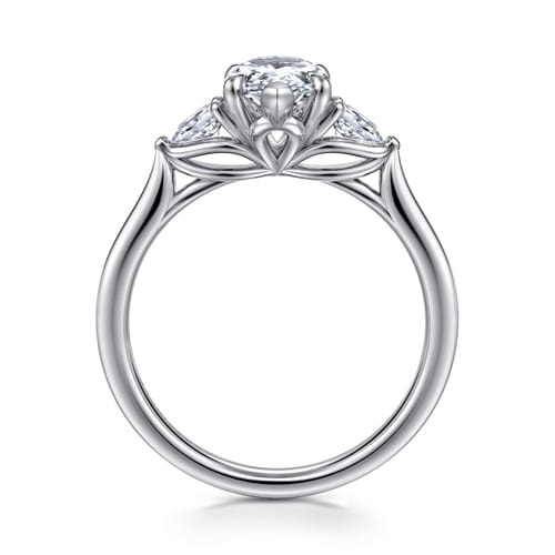 14K White Gold Pear Shape Three Stone Lotus Diamond Engagement Ring