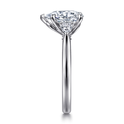 14K White Gold Pear Shape Three Stone Lotus Diamond Engagement Ring