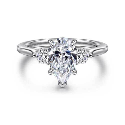 14K White Gold Pear Shape Three Stone Lotus Diamond Engagement Ring 14K White Gold Pear Shape Three Stone Lotus Diamond Engagement Ring
