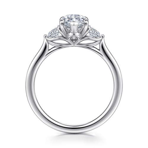 14K White Gold Pear Shape Three Stone Lotus Diamond Engagement Ring 14K White Gold Pear Shape Three Stone Lotus Diamond Engagement Ring