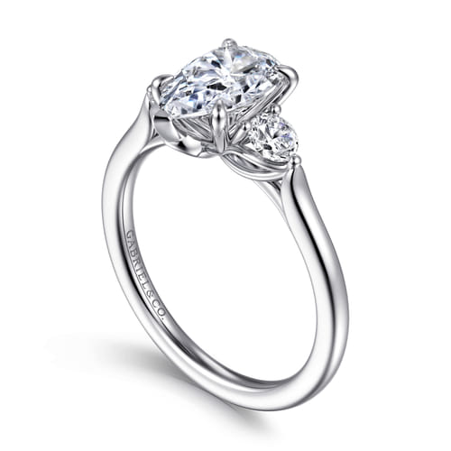 14K White Gold Pear Shape Three Stone Lotus Diamond Engagement Ring 14K White Gold Pear Shape Three Stone Lotus Diamond Engagement Ring