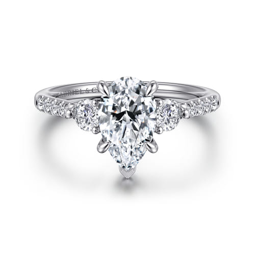 14K White Gold Pear Shape Three Stone Lotus Diamond Engagement Ring 14K White Gold Pear Shape Three Stone Lotus Diamond Engagement Ring