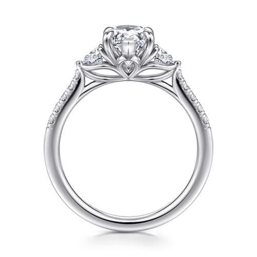 14K White Gold Pear Shape Three Stone Lotus Diamond Engagement Ring 14K White Gold Pear Shape Three Stone Lotus Diamond Engagement Ring