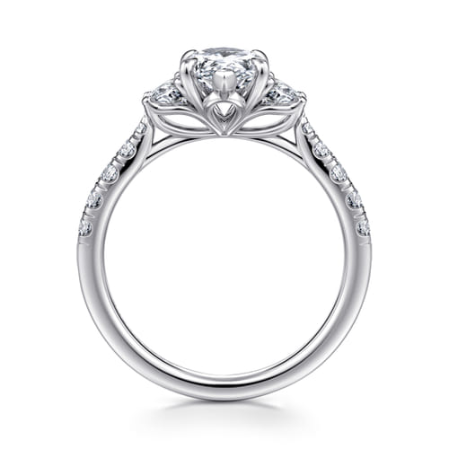 14K White Gold Pear Shape Three Stone Lotus Diamond Engagement Ring
