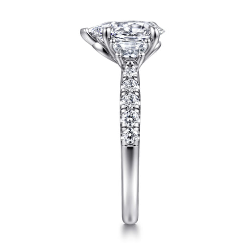 14K White Gold Pear Shape Three Stone Lotus Diamond Engagement Ring