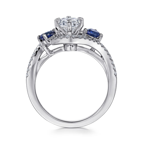 14K White Gold Pear Shape Three Stone Sapphire and Diamond Engagement Ring