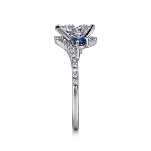 14K White Gold Pear Shape Three Stone Sapphire and Diamond Engagement Ring
