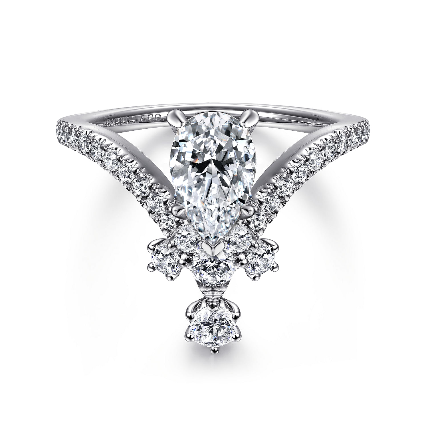 14K White Gold Pear Shape V Shape Diamond Engagement Ring