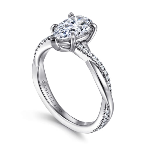 14K White Gold Pear ShapeTwisted Diamond Engagement Ring