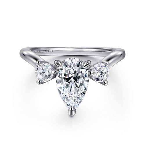 14K White Gold Pear Shaped Chevron Engagement Ring