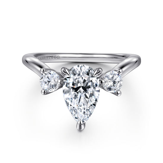 Gabriel - 14K White Gold Pear Shaped Chevron Engagement Ring