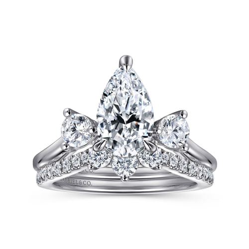 14K White Gold Pear Shaped Chevron Engagement Ring