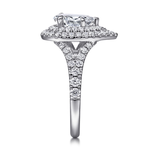 14K White Gold Pear Shaped Double Halo Diamond Engagement Ring