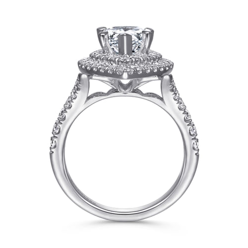 14K White Gold Pear Shaped Double Halo Diamond Engagement Ring