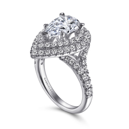 14K White Gold Pear Shaped Double Halo Diamond Engagement Ring