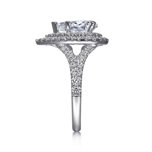 14K White Gold Pear Shaped Double Halo Diamond Engagement Ring