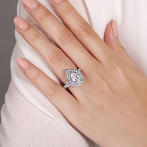14K White Gold Pear Shaped Double Halo Diamond Engagement Ring
