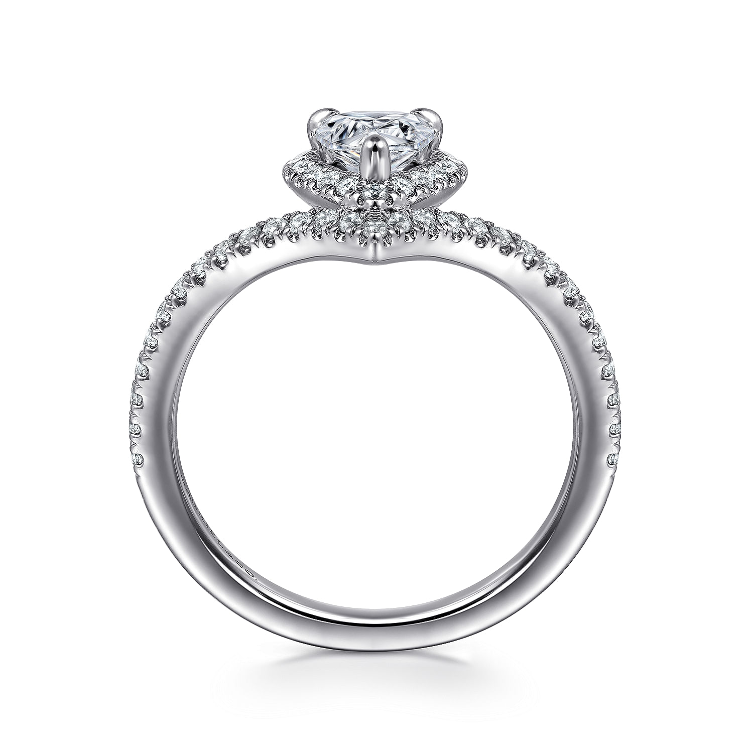 14K White Gold Pear Shaped Halo Chevron Engagement Ring