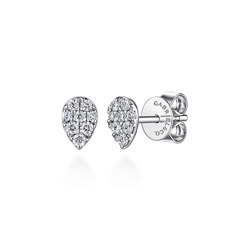 14K White Gold Pear Shaped Pavé Diamond Stud Earrings