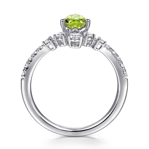 14K White Gold Pear Shaped Peridot with Diamond Burst