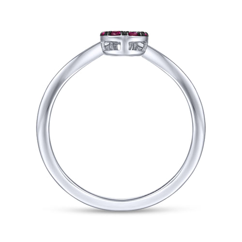 14K White Gold Pear Shaped Ruby Cluster and Diamond Ring