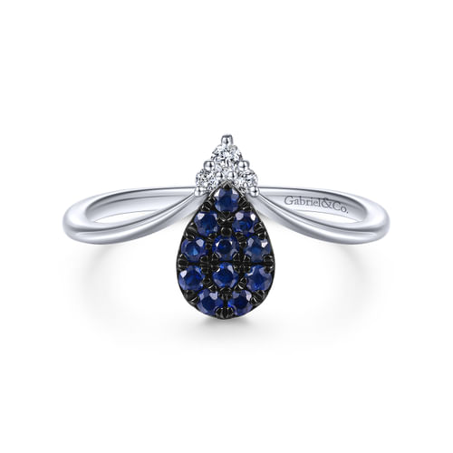 14K White Gold Pear Shaped Sapphire Cluster and Diamond Ring